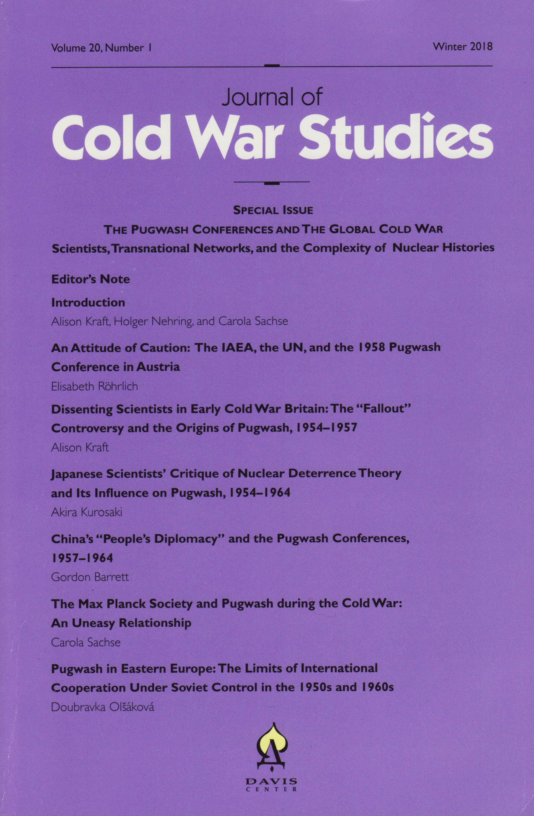 book cover: Kraft/ Sachse: The Pugwash Conferences and the Global Cold War (2018) (Journal of Cold War Studies)
