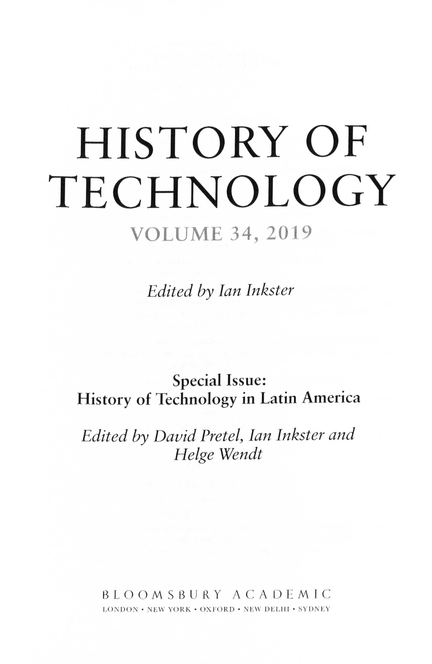 book cover: Wendt et al: History of technology (2019)