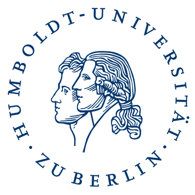 Logo HU Berlin: heads of Alexander and Wilhelm Humboldt, writing all around