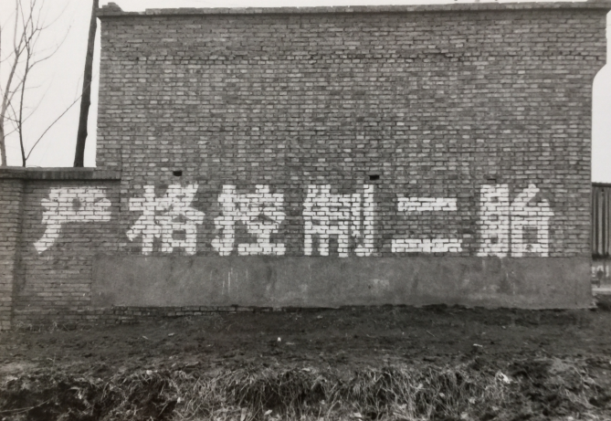 Wall Slogan, Shaanxi 1988, "严格控制二胎 (strictly control second births)"