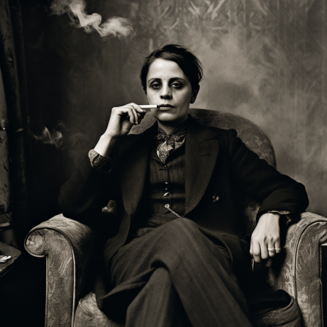 Ai photo of Lise Meitner smoking on an armchair