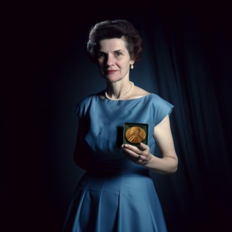 Ai photo of Rosalind Franklin holding a Nobel Prize Medal