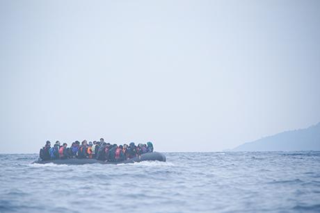 Refugees on a boat crossing the Mediterranean Sea, heading from the Turkish coast to the northeastern Greek island of Lesbos, January 29, 2016. Mstyslav Chernov; public domain, wikimedia commons