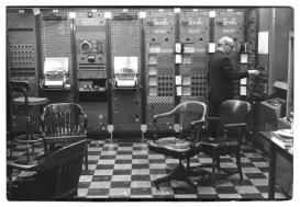 Milton Babbitt and the Mark II RCA Synthesizer, 1955. Source: Columbia-Princeton Electronic Music Center.