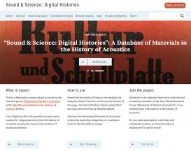 Home page of the newly launched database “Sound & Science: Digital Histories” (URL: acoustics.mpiwg-berlin.mpg.de).