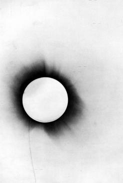 One of Eddington's photographs of the 1919 solar eclipse experiment, presented in his 1920 paper announcing its success. Source: https://en.wikipedia.org/wiki/Tests_of_general_relativity.