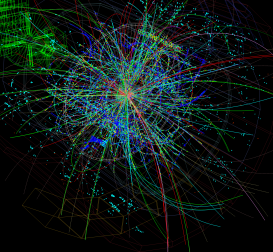 Digitally reconstructed particle tracks from the Large Hadron Collider (LHC).