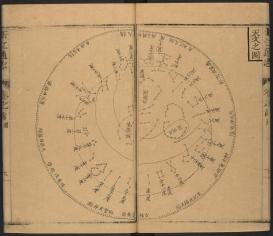 Scan of two facing pages showing circular astrology diagram.