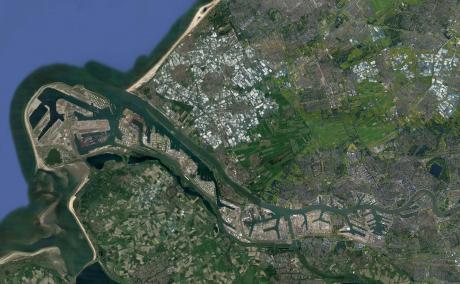 Satellite view of the Rotterdam harbor