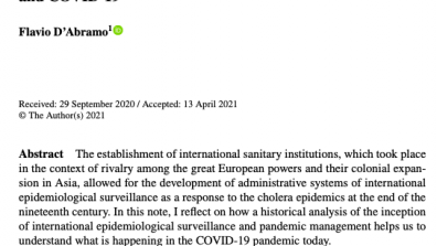 Flavio D'Abramo The Past and Present of Pandemic Management: Health Diplomacy, International Epidemiological Surveillance, and Covid-19 (2021), first page.