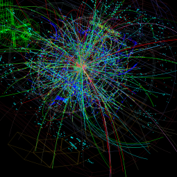 Digitally reconstructed particle tracks from the Large Hadron Collider (LHC).